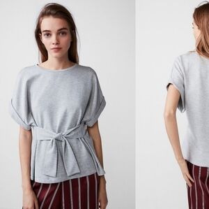 Express Black White Stripe Tie Front Rolled Short Sleeve Crewneck Top Size Large